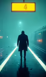 man in coat walking to subway station during the night