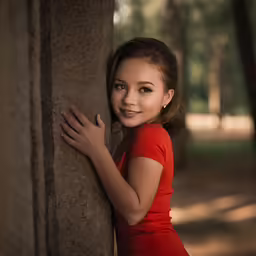 an attractive young woman leaning against the wall
