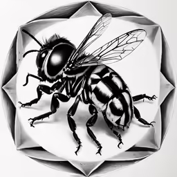 a bee drawing in a circular object