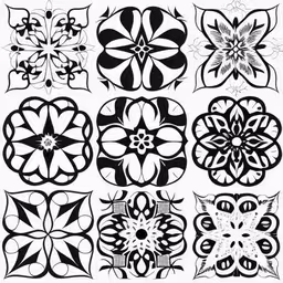 a lot of different flowers are depicted in this drawing,an assortment of black and white designs,a set of nine different floral designs,several different flower designs are shown in black and white,an image of a black and white flower design