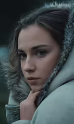 a beautiful woman in winter coat standing outdoors