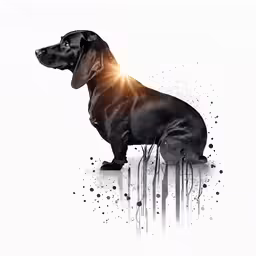 a black dog sitting with its head tilted down