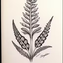 a drawing with some plants growing out of it,black and white drawing of a single leaf,a drawing of some plants that look like leaves,the black and white illustration depicts a flower,this is a drawing of a plant in a book