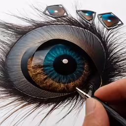 the artist painting the eye of his creature using acrylic paints