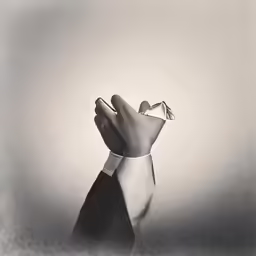 an hand wearing a tie and holding a piece of cloth