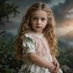 a painting of a little girl with curly hair