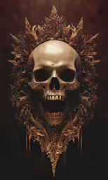a skull with a pattern on its face and other items surrounding it