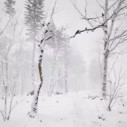 a snowy path winds through trees lined with snow
