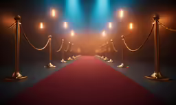 a red carpet and rope lines with candles set against it