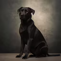a black dog sitting and looking at the camera