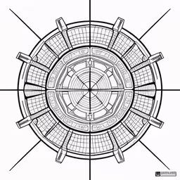 a line drawing of an architectural project,a stylized drawing of a circular window with several pieces of glass,black and white architectural drawing of the center of a building,a round diagram showing various parts,an old fashion is all that remains of the famous architectural design for buildings and buildings
