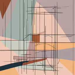 a painting with lines and a large rectangular frame,a painting with multiple lines and shapes