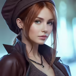 a woman with long hair wearing a hat