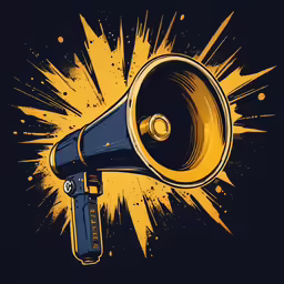 an old style yellow and black megaphone on a dark background