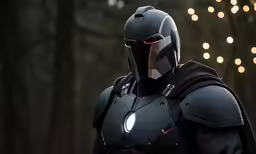 a person in a black suit with lights around