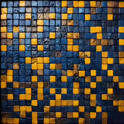 the wall is painted with different colored blocks