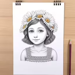 the drawing on the paper has a little girl