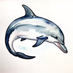two dolphins with open mouth on the water,a drawing of a dolphin painted in watercolor