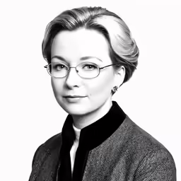 black and white image of woman with glasses on