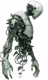a stylized, articulated skeleton is depicted against a white background
