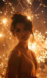 a woman is dressed up in a sparky outfit with many lights on
