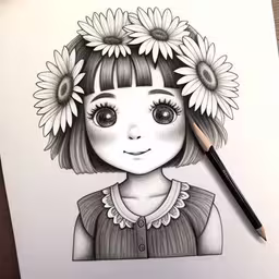 drawing a girl with daisies on her hair