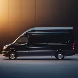a black van with no passengers sits on the floor