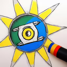 there is a drawing of a robot that is looking at the camera