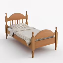 a bed that has a small wooden frame