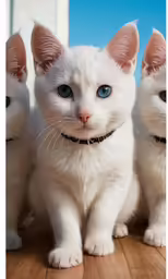 two little white kittens are sitting in front of each other