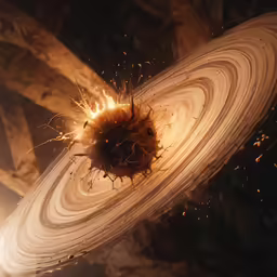 the disc of a planetary object flying through space