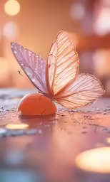 a white butterfly with orange spots on its wings on a table