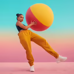a woman posing with a large ball