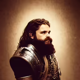 a photo of a man in armor with a beard