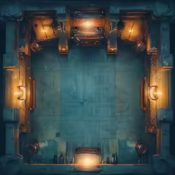 a photo taken from above of a room with lights