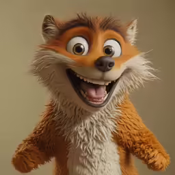a smiling toy fox with long fur