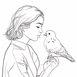 a girl with bird in her hand