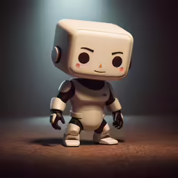 a white robot in black and grey clothes