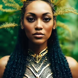 a beautiful woman with long braids is shown in the picture