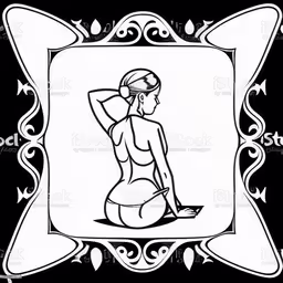 a woman in a swimsuit holding her hands up,a woman in a bathing suit with her hair pinned back and standing by her side on a black background, the woman is looking sideways at her stock illustration