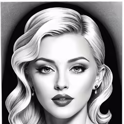 a drawing of a blonde woman with long hair and bangs