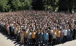 a large group of people standing next to each other