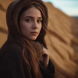 a girl poses in the desert with a hat