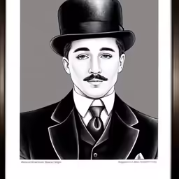 a drawing of a man in a black suit and tie