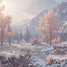 a computer generated painting of a snowy landscape