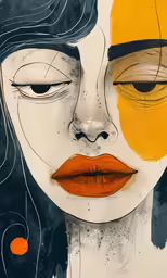 an image of a girl with yellow, red and black lipstick