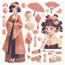 there is a woman with many objects in this picture