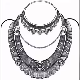 black and white drawing of a set of necklaces,a large, multi - stranded necklace that looks like the chain of a necklace