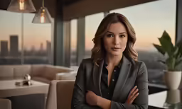 a business woman wearing a suit in an office