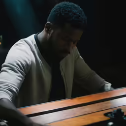 the man is looking down at his keys